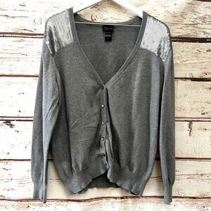 TORRID Gray Sequin Shoulder Cardigan Button Front V-Neck Sweater Size 2 18-20 2X